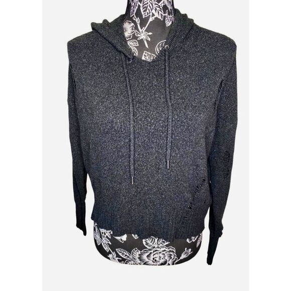 American Eagle Distressed Ripped Cropped Hoodie Zombie Destroyed Sweatshirt - Picture 1 of 14